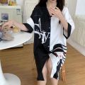 Summer thin ice silk pajamas women's high-end Internet celebrity one-piece shirt dress pregnant women can wear mid-length short-sleeved nightdresses. 