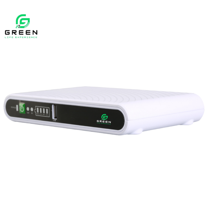 Green DC UPS Portable Router Backup | Router 9V, 5V & 12V Outputs | USB 5V Output | POE & LAN Ethernet Outputs | Voltage Selector (15V/24V) | 8800mAh Capacity | Up To 8 Hours Of Backup | Output Power Protection | Charging Indicator | 6 Months Warranty