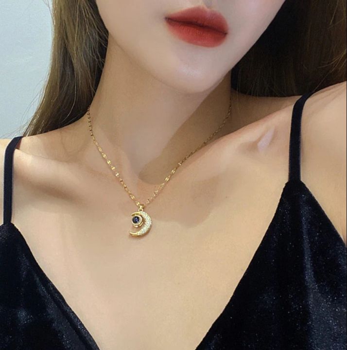 100 Languages I Love You Moon Projection Pendant Necklace Romantic Stainless steel Love Memory Wedding Necklace