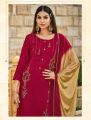 Prince Fashion Store Dark Red Embroidery Kurti With Pant And Shawl Set For Women. 