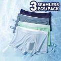 3PCS Men's Ice Silk Boxer New And Improved Smooth Cool Fabric Seamless Underwear Breathable Quick Dry Men Trunk. 