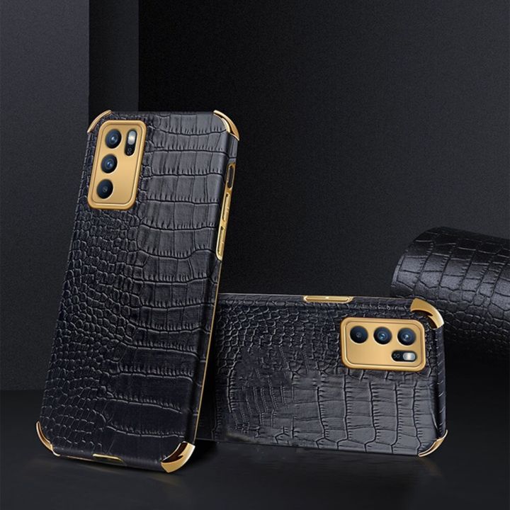 lthmy for OPPO Reno6 Z 5G Phone Case Leather Crocodile Pattern Plating Soft TPU Shockproof Anti-scratch Four Corners 360 Degree Protection Back Cover