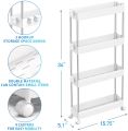 Spacekeeper 4 Tier Slim Storage Cart Mobile Shelving Unit Organizer Slide Out Storage Rolling Utility Cart Tower Rack. 