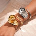 Simple Metal Irregular Flower Wide Open Bangle Alloy Flower Leaf Flower Cuff Bangles Europe American Style Minority Design Exaggerated Bracelet Girls. 