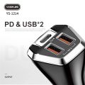 Yesplus YS 1214 6A Car Charger PD 20W + 3.4A Fast Quick Charging 2 USB + 1 PD Output. 