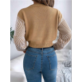 Women'S Cropped Sweater V-Neck Long Sleeve Crop Sweater Pullover Jumper Knit Top Khaki XL. 