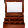 12 Grids Wooden Tea Bag Holder Sugar Packets Spice Pouches Storage Case Instant Coffee Bag Boxes with Clear Lid. 