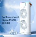 USB Powered Portable Misting Fan with Dual Head - 3-Speed Control, Warm Night Light, Adjustable Wind Direction - Indoor and Outdoor Air Cooler. 