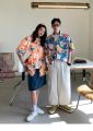 Hawaiian Floral Shirt Retro Hong Kong Style Couple Loose Fitting Japanese Unique Niche Short Sleeved Shirt For Unisex. 