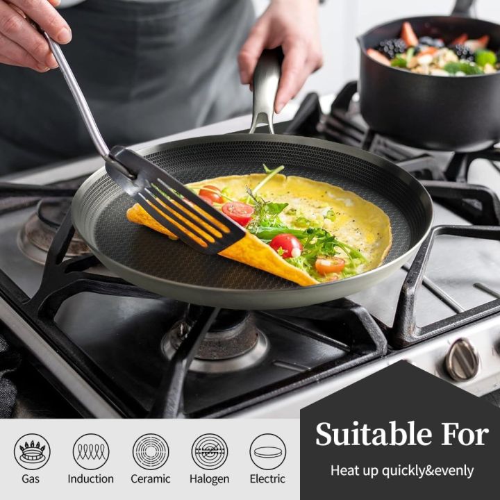 Thickened Stainless Steel Crepe Pan Non-Stick Honeycomb Coating Frying Pan Pizza Tray Kitchen Cookware 26/28cm Pancake Egg Pan All Stoves
