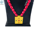 Gold Plated Panchadhatu Muga Mala With Red And Green Stone Jantar For Women. 
