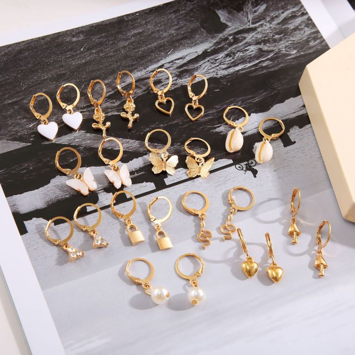 Gift%20Jewelry%20Stud%20Earrings%20Zircon%20Earrings%20Pearl%20Simia%20Wave%20Women's%20Set%20Earrings%20Simia%20Wave%2024%20Pieces%20Large%20Circle%20Ring%20Gold%20Vintage%20Heart%20-%20Image%202