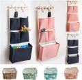 Canvas Printing Cotton Linen Hanging Storage Bag 5 Pockets Wall Mounted Wardrobe Hang Bag Wall Pouch Cosmetic Toys Organizer. 