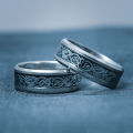 8mm Viking Dragon Pattern Ring for Weddings, Engagements, and Anniversaries, Titanium Steel with Blue Black Celtic Inlay. 