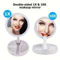 Dual Magnification Vanity Mirror - 1X & 10X with White LED Lights, Foldable Compact Design for Professional Makeup Application. 