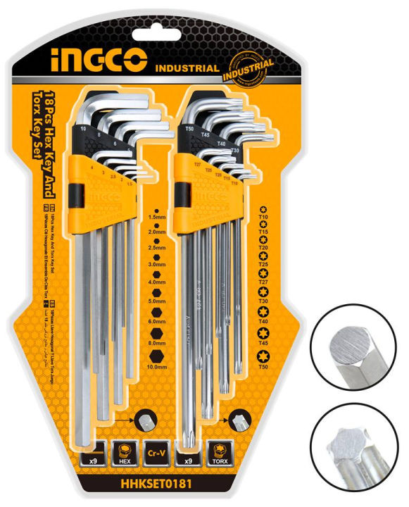Ingco  18pcs Hex Key And Torx Key Set allan key set combo heavy duty  star key set