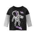 Baby Boy Astronaut Print Long Sleeve Black Tshirt. 