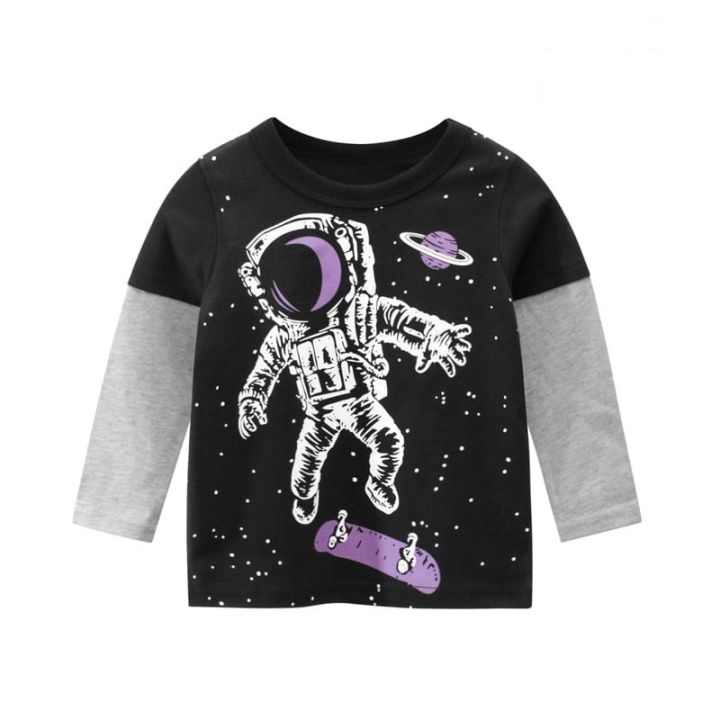 Baby Boy Astronaut Print Long Sleeve Black Tshirt