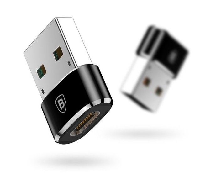Baseus Exquisite USB Male to Type-C Female Adapter Converter Black 2.4A Aluminum Aluminum Alloy Charger Adapter