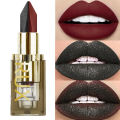 New 1PC Glitter Waterproof Two-tone Lipstick Matte Non-stick Pearlescent Diamond Lip Tint Red Black Brown Lips Makeup for Women Cosm. 