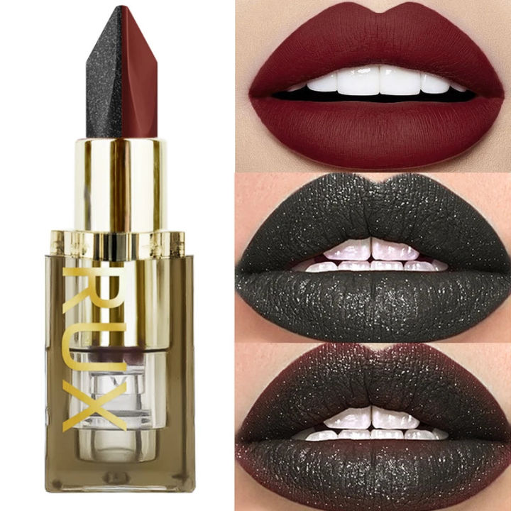 New%201PC%20Glitter%20Waterproof%20Two-tone%20Lipstick%20Matte%20Non-stick%20Pearlescent%20Diamond%20Lip%20Tint%20Red%20Black%20Brown%20Lips%20Makeup%20for%20Women%20Cosm%20-%20Image%204
