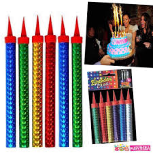 6 Pcs  Mixed Colour Sparkling Party Cake Decoration Candle (15Cm)