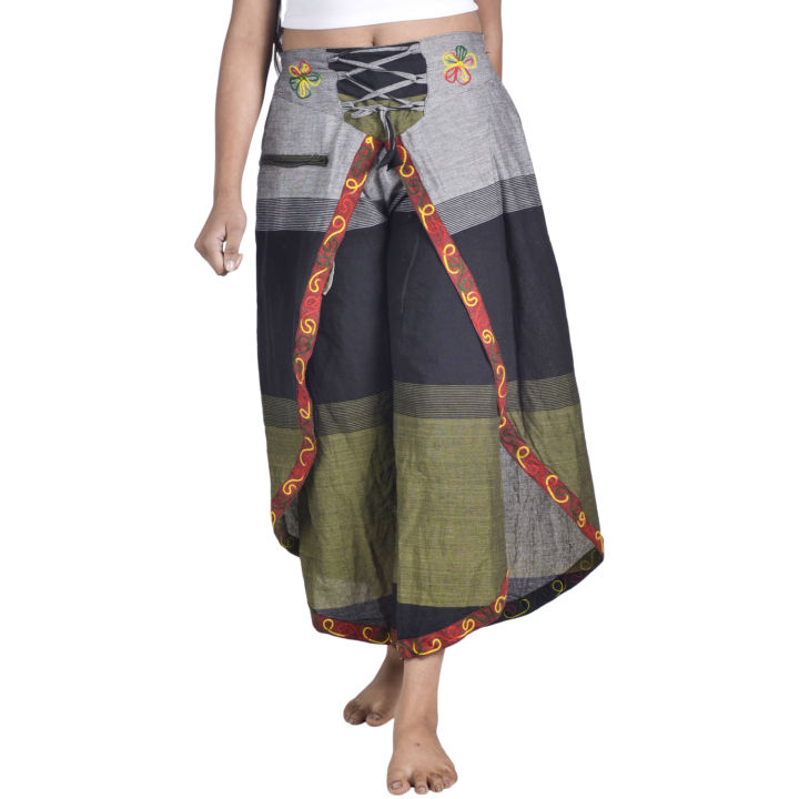 Green & Black Tone Butterfly Trousers Pants For Women
