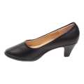 Solid Black Vinci Block Heel Closed Shoes For Women. 