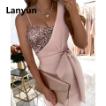 Lanyun Spring Summer Solid Color Sequins Dress Single-Shoulder Suspender Original One-Piece Meeting Dress Long High Waist Dresses. 