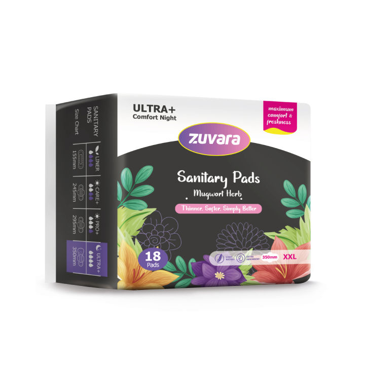 Zuvara Sanitary Pads - XXL - 350 mm (Pack of 18) -  Ultra+