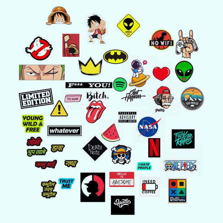 Anime Stickers Pack for Bike, Car, Laptop, Cycle, Helmet, Wallet, Freeze water proof 44 pcs
