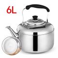 6L Whistling Tea Kettle Stainless Steel Teapot with Ergonomic Handle Induction Compatibility Large Capacity Quick Heating Stove-top Tea Coffee Pot Kitchen Craft Induction Stove Top Camping Kettle, for Home, Office, Outdoor. 