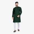 Green Solid Pure Cotton Kurta Pajama Set For Men. 