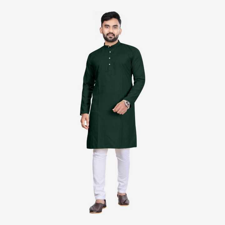 Green Solid Pure Cotton Kurta Pajama Set For Men