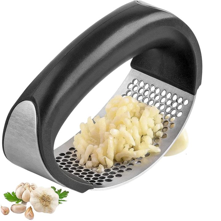 Stainless Steel Silver With Black Handle Garlic Press Crusher Ginger Mincer