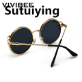 Sutuiying VIVIBEE Retro Skull Claw Round Sunglasses for Women Fishion 2025 Fifty percent discount Trending Product Gothic Sun Glasses Gold Metal Frame Shades. 