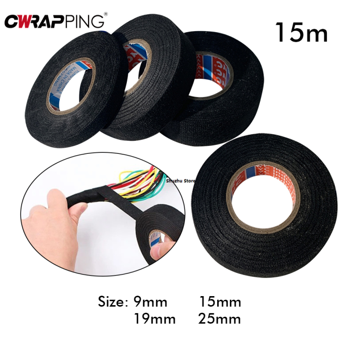 Shuzhu StoreOriginal Wire Harness Automotive Cloth Tape Heat Resistant Waterproof Insulating Tapes for Electrical Cables Black Adhesive Fabric Tapes