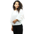 White Cotton Ballown Sleeve Design Top For Women. 