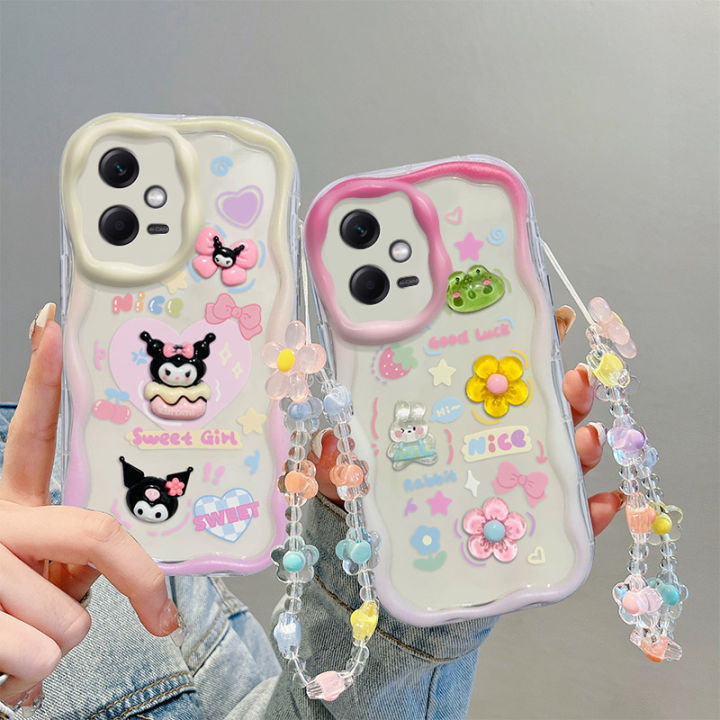For%20Xiaomi%20Redmi%20Note%2012%20Pro+%205G%20Phone%20Case%203D%20Cute%20Animal%20Cartoon%20Patterns%20+%20Beautiful%20Flower%20Bracelet%20Soft%20Case%20-%20Image%202