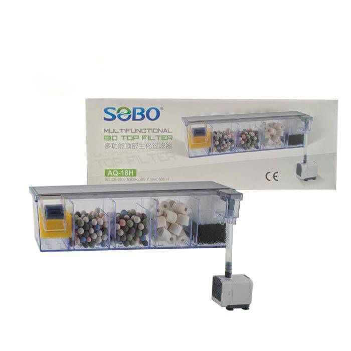 SOBO AQ‑18H External Bio Top Filter for Aquariums, 6W Hang-On Waterfall Design