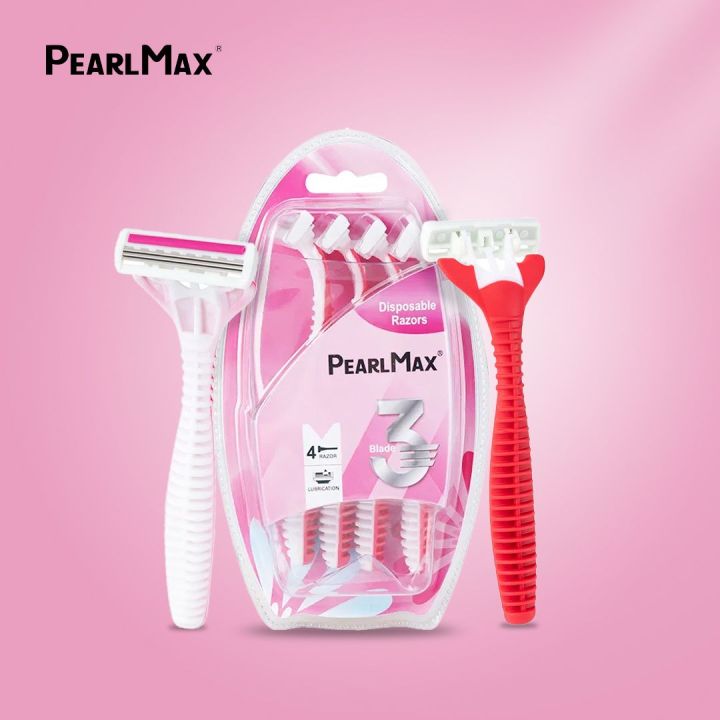 Pink Lock Blade Razor PearlMax Triple Blade Razor (Pink) | Disposable Razor for Women | Super ...