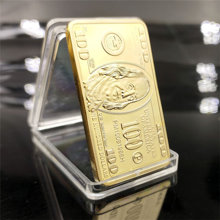 Room decoration USA 100 Dollar Bullion 24k Gold Bar American Metal Coin Golden Bars USD with gif GENGLI