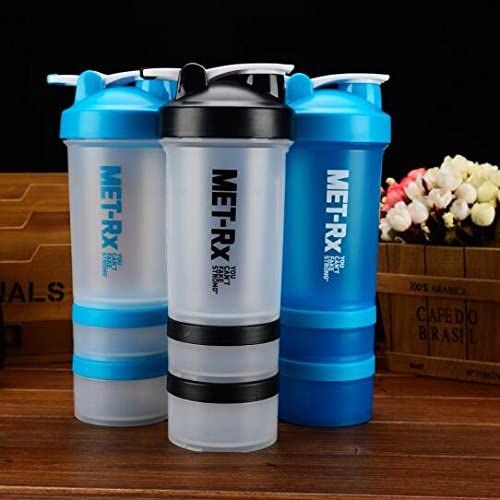 Met-Rx Classic Protein Shaker Bottles For Sports, 3 In 1 Lock Storage With Mixing Ball 20-Ounce (Colors May Vary)