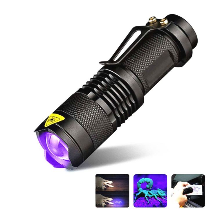 UV Portable LED Flashlight 395nm Ultraviolet Torch With Zoom Function Mini UV Light Pet Urine Stains Detector Scorpion Hunting