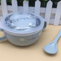 Cute Baby Double Wall Vacuum Insulated 304 Stainless Steel Thermal Insulation Training Feeding Bowl with Handles & Spoon. 