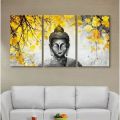 3 Piece Panel Buddha Wall hang Canvas Art On Vinyl Forex Print With Wooden Frame By Shreeniti. 