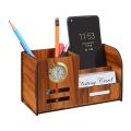 Pen Stand with WATCH/CLOCK Visiting Card & Mobile Holder Multipurpose Wooden Desk Organizer Pen and Pencil Stand for Office Table with Business Card Holder Box and Mobile Stand LINE. 