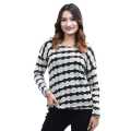 Woolen Round Neck Full Sleeves T-shirt For Women | Woolen Stripe Design Casual Tshirt For Women | Women's Fashion. 