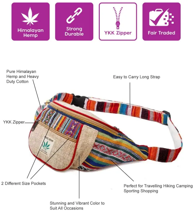 AIOG%20-%20Hemp%20Festival%20Waistpack%20Boho%20Hippie%20Waist%20Bag%20Hip%20Bum%20Running%20Belt%20Fanny%20Pack%20(Multi%20Color%20Stripe)%20-%20Image%204