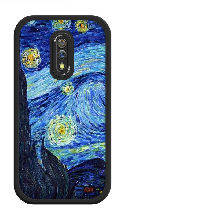 FELMYST for Realme X Back Cover PU Leather Oil Painting Print Soft Silicone Edge Phone Case